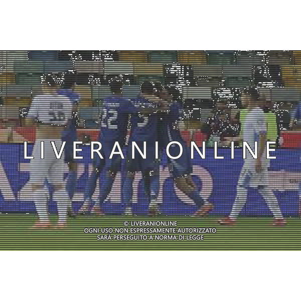 mateo Retegui of Italy celebrates with team mate during Italy vs Israel, European Qualifier, Group I, matchday 8, game at Bluenergy stadium in Udine (UD), Italy, on October 14, 2025. (Photo by Davide Casentini) ©TVDC Casentini Davide - AGENZIA ALDO LIVERANI SAS