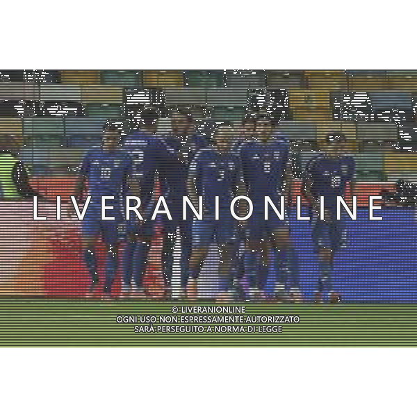 mateo Retegui of Italy celebrates with team mate during Italy vs Israel, European Qualifier, Group I, matchday 8, game at Bluenergy stadium in Udine (UD), Italy, on October 14, 2025. (Photo by Davide Casentini) ©TVDC Casentini Davide - AGENZIA ALDO LIVERANI SAS