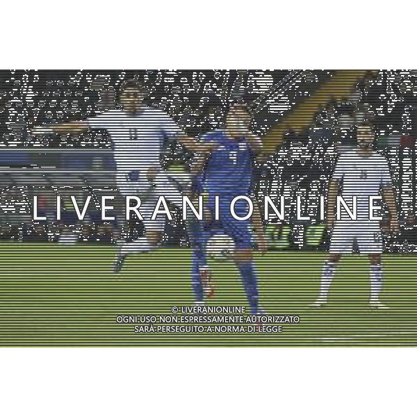 Anan Khalaili of Israelcompetes for the ball with mateo Retegui of Italy during Italy vs Israel, European Qualifier, Group I, matchday 8, game at Bluenergy stadium in Udine (UD), Italy, on October 14, 2025. (Photo by Davide Casentini) ©TVDC Casentini Davide - AGENZIA ALDO LIVERANI SAS