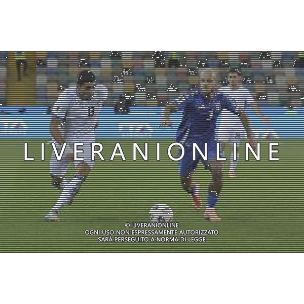 Anan Khalaili of Israel battle for the ball with Federico Dimarco of Italy during Italy vs Israel, European Qualifier, Group I, matchday 8, game at Bluenergy stadium in Udine (UD), Italy, on October 14, 2025. (Photo by Davide Casentini) ©TVDC Casentini Davide - AGENZIA ALDO LIVERANI SAS