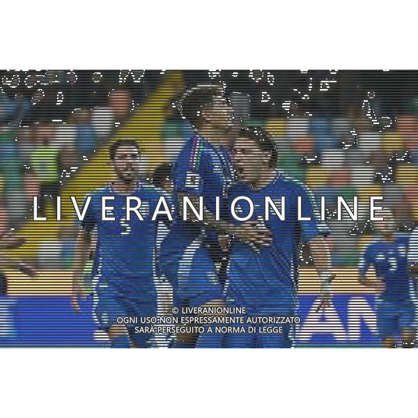 TVRG Italia vs Israele nella foto giocatori Italia esultanza dopo il gol dell\'1 a 0 Udine 14-10-2025 Stadio Friuli Italia vs Israele Qualificazioni Mondiali 2026 Gruppo I - 8a giornata foto Roberto Garavaglia/Agenzia Aldo Liverani sas