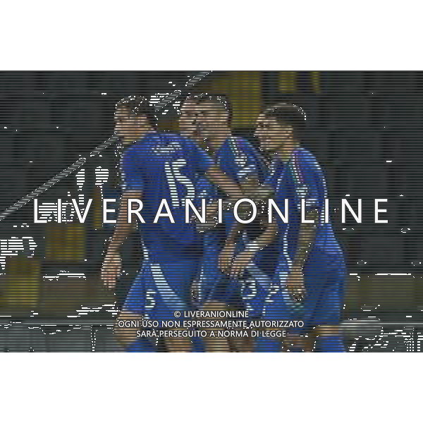 TVRG Italia vs Israele nella foto giocatori Italia esultanza dopo il gol del 3 a 0 Udine 14-10-2025 Stadio Friuli Italia vs Israele Qualificazioni Mondiali 2026 Gruppo I - 8a giornata foto Roberto Garavaglia/Agenzia Aldo Liverani sas