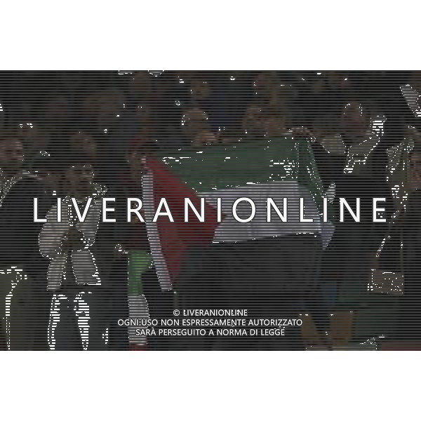 one person explose the palesine flag at the cendf of Italy vs Israel, European Qualifier, Group I, matchday 8, game at Bluenergy stadium in Udine (UD), Italy, on October 14, 2025. (Photo by Davide Casentini) ©TVDC Casentini Davide - AGENZIA ALDO LIVERANI SAS