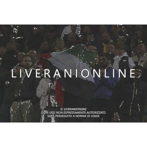 one person explose the palesine flag at the cendf of Italy vs Israel, European Qualifier, Group I, matchday 8, game at Bluenergy stadium in Udine (UD), Italy, on October 14, 2025. (Photo by Davide Casentini) ©TVDC Casentini Davide - AGENZIA ALDO LIVERANI SAS