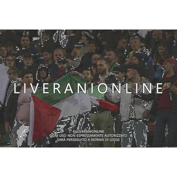one person explose the palesine flag at the cendf of Italy vs Israel, European Qualifier, Group I, matchday 8, game at Bluenergy stadium in Udine (UD), Italy, on October 14, 2025. (Photo by Davide Casentini) ©TVDC Casentini Davide - AGENZIA ALDO LIVERANI SAS
