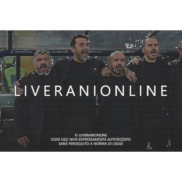 TVRG Italia vs Israele nella foto da SX Gennaro Gattuso allenatore Italia , Gianluigi Buffon capo delegazione Italia, Luigi Riccio vice allenatore Italia e Leonardo Bonucci collaboratore tecnico Italia Udine 14-10-2025 Stadio Friuli Italia vs Israele Qualificazioni Mondiali 2026 Gruppo I - 8a giornata foto Roberto Garavaglia/Agenzia Aldo Liverani sas