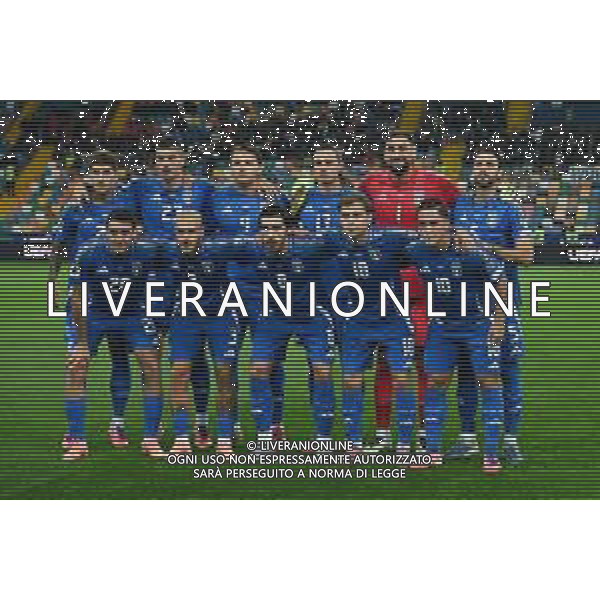 TVRG Italia vs Israele nella foto formazione Italia, in piedi da SX Giovanni Di Lorenzo (Italia), Gianluca Mancini (Italia), Mateo Retegui (Italia), Riccardo Calafiori (Italia), Gianluigi Donnarumma (Italia) e Manuel Locatelli (Italia); in basso da SX Andrea Cambiaso (Italia), Federico Dimarco (Italia), Sandro Tonali (Italia), Nicolo’ Barella (Italia) e Giacomo Raspadori (Italia) Udine 14-10-2025 Stadio Friuli Italia vs Israele Qualificazioni Mondiali 2026 Gruppo I - 8a giornata foto Roberto Garavaglia/Agenzia Aldo Liverani sas