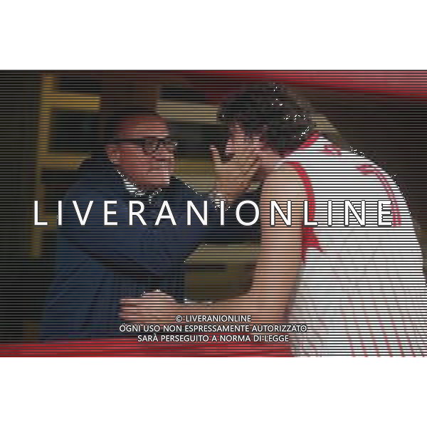 IMOLA 15 10 2025 UP ANDREA COSTA BASKET- DANY BASKET QUARRATA 71-58 SERIE B1 NELLA FOTO CRISTIAN PAVANI AD CON NICCOLO\' MOFFA UP ANDREA COSTA DOPO LA PARTITA ©SANNA - AGENZIA ALDO LIVERANI SAS