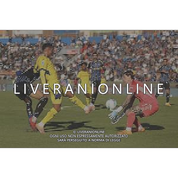 Adrian Semper of Pisa SC makes a save on Giovane Santana do Nascimiento of Hellas Verona FC during Pisa SC vs Hellas Verona FC, 7° Serie A Enilive 2025-26 game at Arena Garibaldi - Romeo Anconetani stadium in Pisa (PI), Italy, on October 18, 2025. (Photo by Davide Casentini) ©TVDC Casentini Davide - AGENZIA ALDO LIVERANI SAS