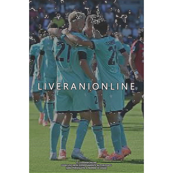 19-10-2025. Cagliari calcio-Bologna F.C. 7° giornta serie A 2025/2026, campionato calcio Italia, stadio Unipol Domus Cagliari. Foto Salvatore Moi/Agenzia Aldo Liverani s.as. Nella foto: Esultanza Gol Bologna in trasferta contro Cagliari allo stadio Unipol Domus. Segna: Emil Holm Bologna ©MOI SALVATORE - AGENZIA ALDO LIVERANI SAS