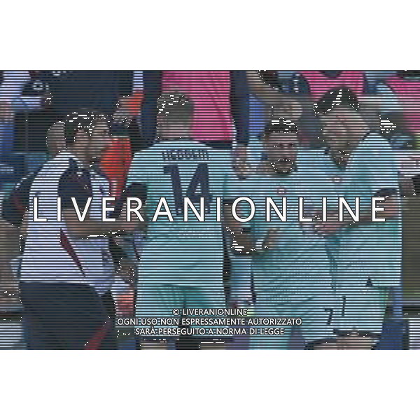 19-10-2025. Cagliari calcio-Bologna F.C. 7° giornta serie A 2025/2026, campionato calcio Italia, stadio Unipol Domus Cagliari. Foto Salvatore Moi/Agenzia Aldo Liverani s.as. Nella foto: Esultanza Gol Bologna in trasferta contro Cagliari allo stadio Unipol Domus. Segna: Riccardo Orsolini Bologna ©MOI SALVATORE - AGENZIA ALDO LIVERANI SAS