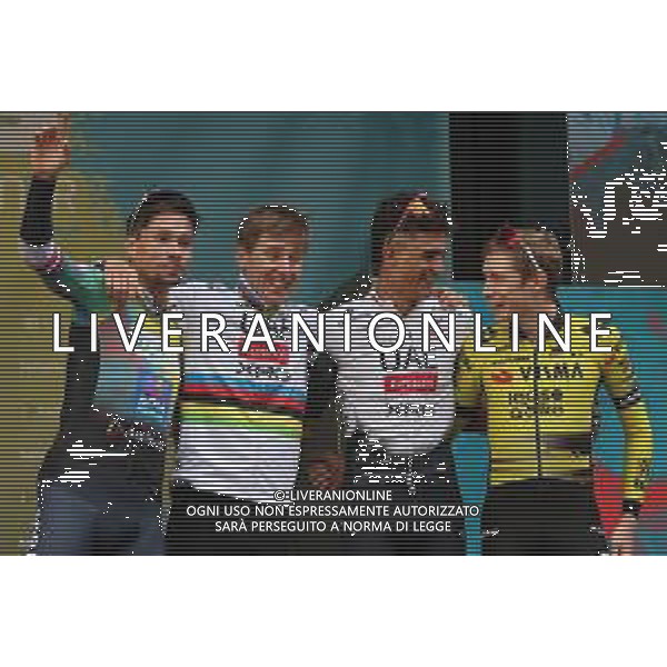 19-10-2025 Andorra Cycling Masters; 2025, Red Bull - Bora Hansgrohe; 2025, Uae Team Emirates - Xrg; 2025, Visma - Lease A Bike; Roglic, Primoz; Pogacar, Tadej; Del Toro Romero, Isaac; Vingegaard, Jonas; Andorra; ©SIROTTI - AGENZIA ALDO LIVERANI SAS