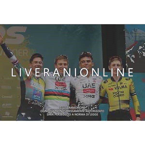 19-10-2025 Andorra Cycling Masters; 2025, Red Bull - Bora Hansgrohe; 2025, Uae Team Emirates - Xrg; 2025, Visma - Lease A Bike; Roglic, Primoz; Pogacar, Tadej; Del Toro Romero, Isaac; Vingegaard, Jonas; Andorra; ©SIROTTI - AGENZIA ALDO LIVERANI SAS