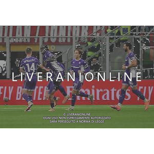 Milan vs Fiorentina nella foto giocatori Fiorentina esultanza dopo il gol dell\'1 a 0 Milano 19-10-2025 Stadio Giuseppe Meazza - San Siro Milan vs Fiorentina Campionato Serie A Enilive - 7a giornata foto Roberto Garavaglia/Agenzia Aldo Liverani sas