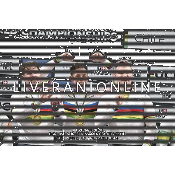 22-10-2025 World Championships Elite Track; Giornata 01; 2025, Olanda; Hoogland, Jeffrey; Lavreysen, Harrie; Van Den Berg, Roy; Santiago Del Cile - Velodromo Penalolen; ©SIROTTI - AGENZIA ALDO LIVERANI SAS