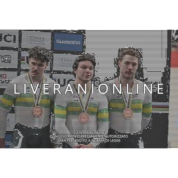 22-10-2025 World Championships Elite Track; Giornata 01; 2025, Australia; Barber, Daniel; Elliott, Ryan; Hoffman, Leigh; Santiago Del Cile - Velodromo Penalolen; ©SIROTTI - AGENZIA ALDO LIVERANI SAS