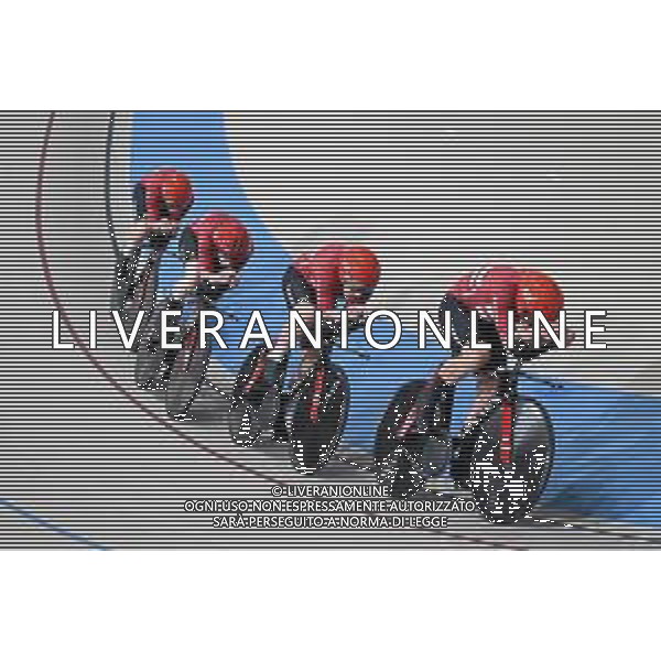 23-10-2025 World Championships Elite Track; Giornata 02; 2025, Danimarca; Hansen, Tobias; Larsen, Niklas; Madsen, Frederik; Pedersen, Rasmus; Santiago Del Cile - Velodromo Penalolen; ©SIROTTI - AGENZIA ALDO LIVERANI SAS