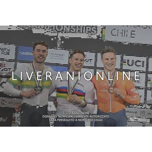 23-10-2025 World Championships Elite Track; Giornata 02; 2025, Olanda; 2025, Australia; Lavreysen, Harrie; Hoffman, Leigh; Hoogland, Jeffrey; Santiago Del Cile - Velodromo Penalolen; ©SIROTTI - AGENZIA ALDO LIVERANI SAS