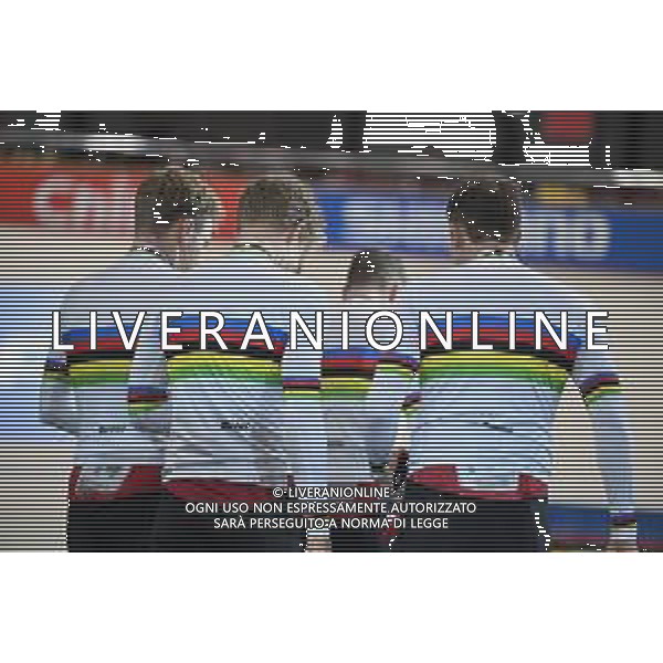 23-10-2025 World Championships Elite Track; Giornata 02; 2025, Danimarca; Hansen, Tobias; Larsen, Niklas; Madsen, Frederik; Pedersen, Rasmus; Leth, Lasse; Santiago Del Cile - Velodromo Penalolen; ©SIROTTI - AGENZIA ALDO LIVERANI SAS
