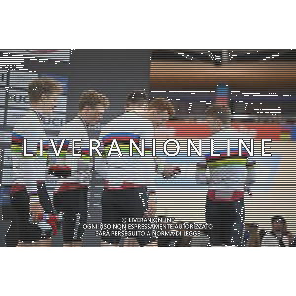 23-10-2025 World Championships Elite Track; Giornata 02; 2025, Danimarca; Hansen, Tobias; Larsen, Niklas; Madsen, Frederik; Pedersen, Rasmus; Leth, Lasse; Santiago Del Cile - Velodromo Penalolen; ©SIROTTI - AGENZIA ALDO LIVERANI SAS