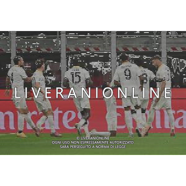 Milan vs Pisa nella foto giocatori Pisa esultanza dopo il gol dell\'1 a 1 Milano 24-10-2025 Stadio Giuseppe Meazza - San Siro Milan vs Pisa Campionato Serie A Enilive - 8a giornata foto Roberto Garavaglia/Agenzia Aldo Liverani sas