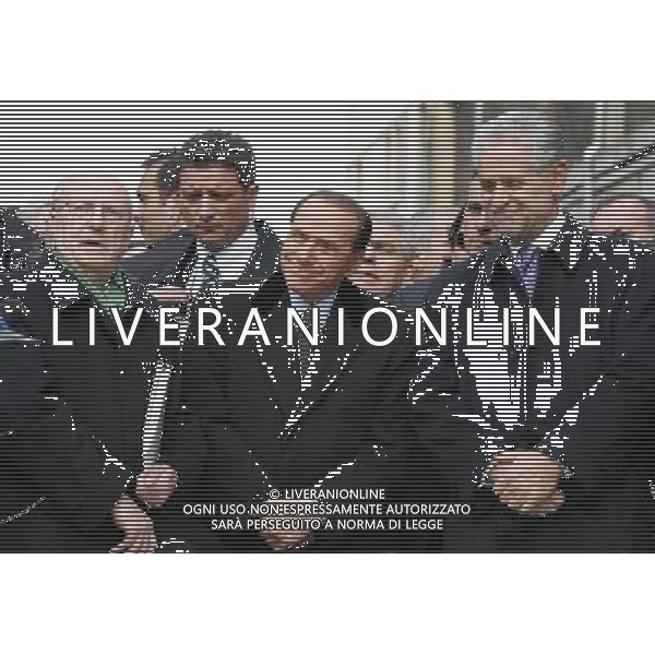 Milano 27 febbraio 2006 Inaugurazione cantiere di restauro Manifattura Tabacchi a Milano destinato a ospitare la Citta\' del Cinema Lombardia nella foto: Berlusconi Silvio Albertoni Ettore e Formigoni Roberto foto Andry / Ag. Aldo Liverani