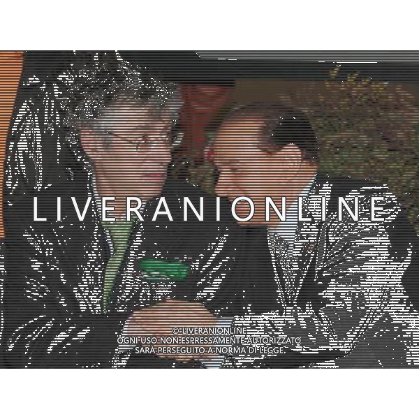 Milano 27 febbraio 2006 Inaugurazione cantiere di restauro Manifattura Tabacchi a Milano destinato a ospitare la Citta\' del Cinema Lombardia nella foto: Berlusconi Silvio e Bossi Umberto foto Andry / Ag. Aldo Liverani