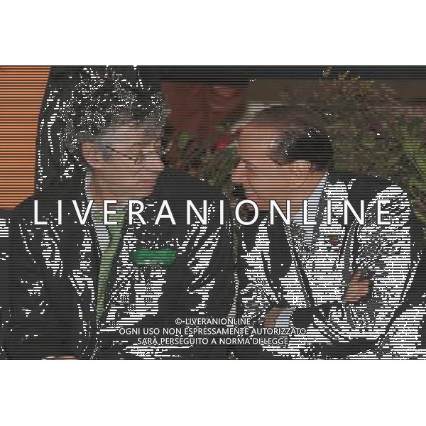 Milano 27 febbraio 2006 Inaugurazione cantiere di restauro Manifattura Tabacchi a Milano destinato a ospitare la Citta\' del Cinema Lombardia nella foto: Berlusconi Silvio e Bossi Umberto foto Andry / Ag. Aldo Liverani