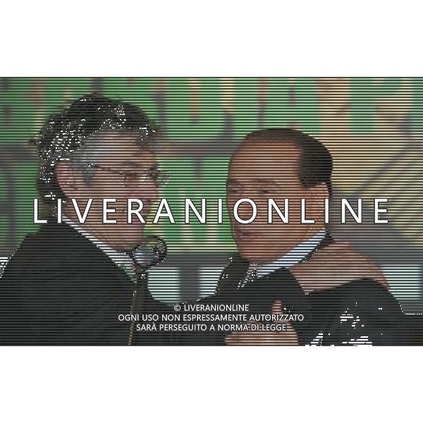 Milano 27 febbraio 2006 Inaugurazione cantiere di restauro Manifattura Tabacchi a Milano destinato a ospitare la Citta\' del Cinema Lombardia nella foto: Berlusconi Silvio e Bossi Umberto foto Andry / Ag. Aldo Liverani