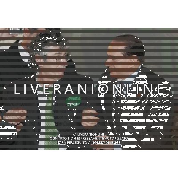 Milano 27 febbraio 2006 Inaugurazione cantiere di restauro Manifattura Tabacchi a Milano destinato a ospitare la Citta\' del Cinema Lombardia nella foto: Berlusconi Silvio e Bossi Umberto foto Andry / Ag. Aldo Liverani