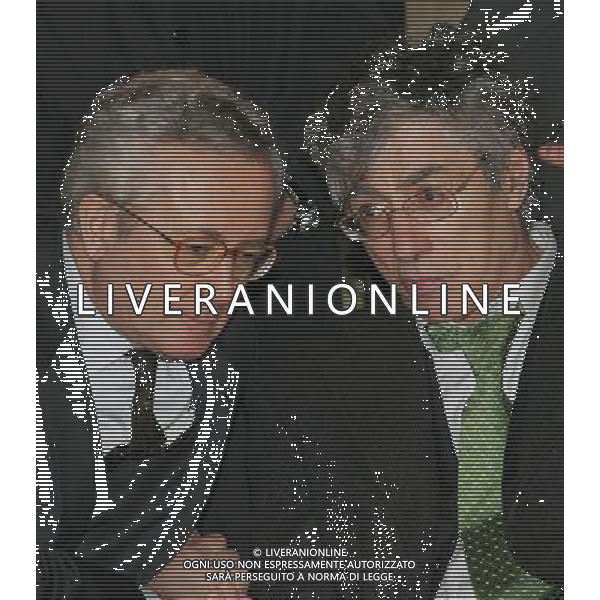 Milano 27 febbraio 2006 Inaugurazione cantiere di restauro Manifattura Tabacchi a Milano destinato a ospitare la Citta\' del Cinema Lombardia nella foto: Bossi Umberto e Tremonti Giulio foto Andry / Ag. Aldo Liverani