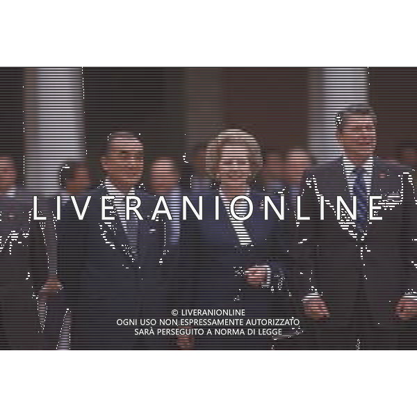 DIAP-RETROSPETTIVA MARGARET THATHCER POLITICA NELLA FOTO MARGARET THATHCER A VENEZIA NELL\'ANNO 1987 CON RONALD REAGAN AG ALDO LIVERANI SAS