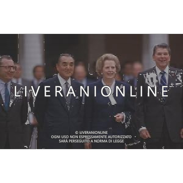 DIAP-RETROSPETTIVA MARGARET THATHCER POLITICA NELLA FOTO MARGARET THATHCER A VENEZIA NELL\'ANNO 1987 CON RONALD REAGAN AG ALDO LIVERANI SAS