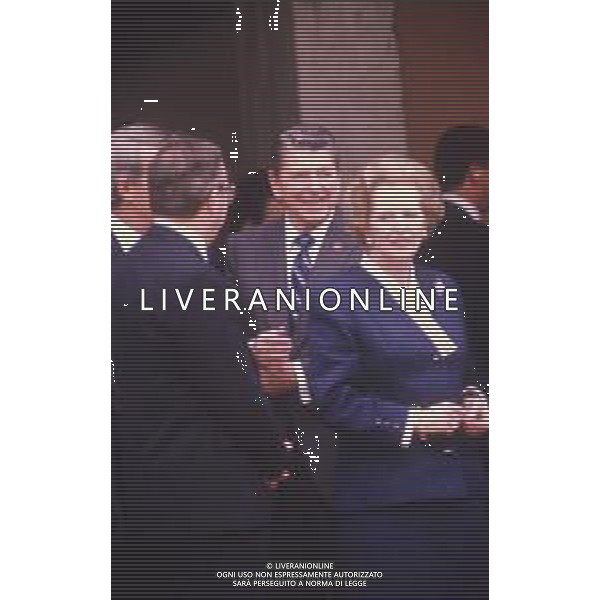 DIAP-RETROSPETTIVA MARGARET THATHCER POLITICA NELLA FOTO MARGARET THATHCER A VENEZIA NELL\'ANNO 1987 CON RONALD REAGAN AG ALDO LIVERANI SAS