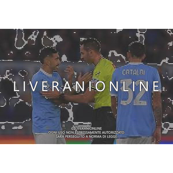 Lazio vs Juventus Campionato Serie A Enilive - 8 Giornata Stadio Olimpico - Roma 26-10-2025 nella foto Zaccagni si spiega con arbitro Colombo Foto Federico Gaetano - ag Aldo liverani