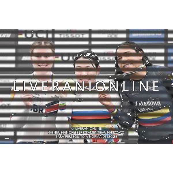 26-10-2025 World Championships Elite Women Track; Giornata 05; 2025, Japan; 2025, Great Britain; 2025, Colombia; Sato, Mina; Finucane, Emma; Cuadrado Florez, Stefany Lorena; Santiago Del Cile - Velodromo Penalolen; ©SIROTTI - AGENZIA ALDO LIVERANI SAS