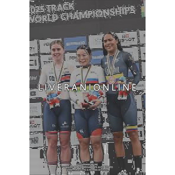 26-10-2025 World Championships Elite Women Track; Giornata 05; 2025, Japan; 2025, Great Britain; 2025, Colombia; Sato, Mina; Finucane, Emma; Cuadrado Florez, Stefany Lorena; Santiago Del Cile - Velodromo Penalolen; ©SIROTTI - AGENZIA ALDO LIVERANI SAS