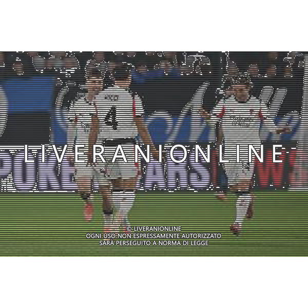 Atalanta vs Milan nella foto giocatori Milan esultanza dopo il gol dell\'1 a 0 Bergamo 28-10-2025 New Balance Arena - Stadio di Bergamo Atalanta vs Milan Campionato Serie A Enilive - 9a giornata foto Roberto Garavaglia/Agenzia Aldo Liverani sas