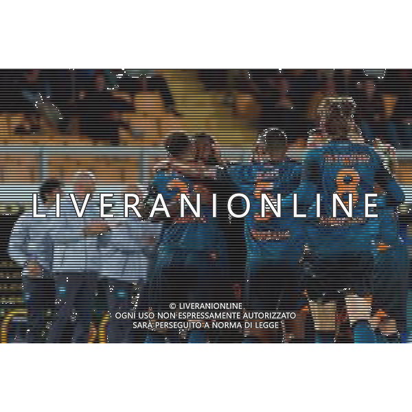 TVEM October 28, 2025 Lecce, Italy - US Lecce vs SSC Napoli - Italian soccer serie A 2025/26 - Via Del Mare Stadium. In the pic: Frank Anguissa of SSC Napoli celebrates after scoring a goal with Giovanni Di Lorenzo of SSC Napoli ©TVEM Emmanuele Mastrodonato - AGENZIA ALDO LIVERANI SAS