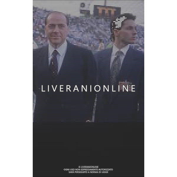 DIAP-RETROSPETTIVA SILVIO BERLUSCONI PRESIDNTE MILAN CALCIO E POLITICO NELLA FOTO SILVIO BERLUSCONI NELL\'ANNO 1993 CON IL FIGLIO PIERSILVIO AG ALDO LIVERANI SAS