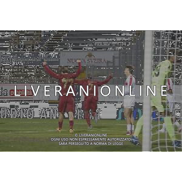 29 10 2025. Stadio Bruno Benelli. Ravenna - Rimini. Stefano Okaka 7 esultanza primo gol. ©Francesco Casadei/Agenzia Aldo Liverani.- AGENZIA ALDO LIVERANI SAS