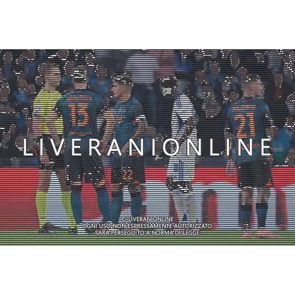 TVPM Napoli, Como Nella Foto: Arbitro Zufferli, Amir Rrahmani, Giovanni Di Lorenzo, Assane Diao Foto Mosca, Ag.Liverani- AGENZIA ALDO LIVERANI SAS -TVPM Napoli - Como Campionato calcio Serie A 01.11.2025