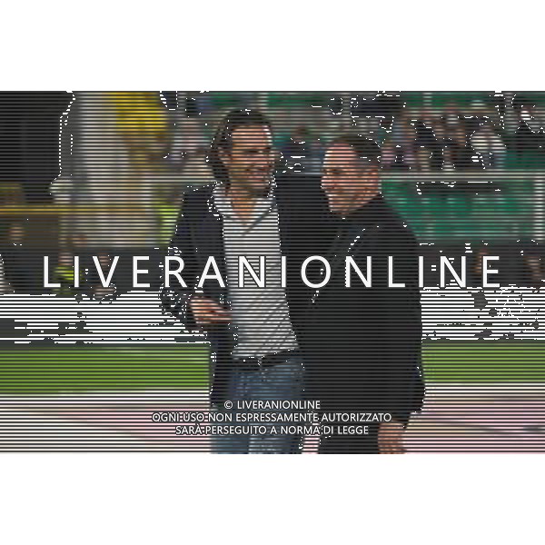 Palermo, Italia, 1 novembre 2025. Stadio Renzo Barbera, Palermo vs Pescara, match valido per il campionato di Serie B 2025/2026. Nella foto: Luca Toni e Lamberto Zauli ©Federico Serra - AGENZIA ALDO LIVERANI SAS