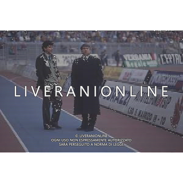 DIAP-RETROSPETTIVA ALDO SPINELLI PRESIDENTE GENOA CALCIO NELLA FOTO ALDO SPINELLI PRESIDENTE DEL GENOA CALCIO NELL\'ANNO 1992-1993 CON NICOLA CARICOLA AG ALDO LIVERANI SAS