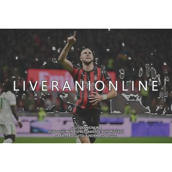 Milan vs Roma nella foto Strahinja Pavlovic (Milan) esultanza dopo il gol dell\'1 a 0 Milano 02-11-2025 Stadio Giuseppe Meazza - San Siro Milan vs Roma Campionato Serie A Enilive - 10a giornata foto Roberto Garavaglia/Agenzia Aldo Liverani sas