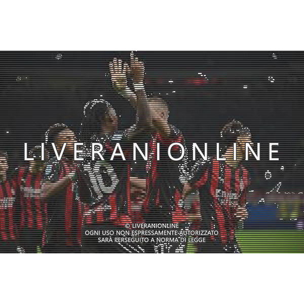 Milan vs Roma nella foto giocatori Milan esultanza dopo il gol dell\'1 a 0 Milano 02-11-2025 Stadio Giuseppe Meazza - San Siro Milan vs Roma Campionato Serie A Enilive - 10a giornata foto Roberto Garavaglia/Agenzia Aldo Liverani sas