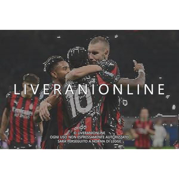 Milan vs Roma nella foto giocatori Milan esultanza dopo il gol dell\'1 a 0 Milano 02-11-2025 Stadio Giuseppe Meazza - San Siro Milan vs Roma Campionato Serie A Enilive - 10a giornata foto Roberto Garavaglia/Agenzia Aldo Liverani sas