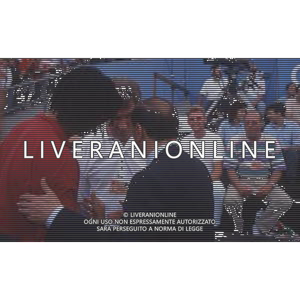 DIAP-RETROSPETTIVA SILVIO BERLUSCONI PRESIDENTE DEL MILAN CALCIO E POLITICO NELLA FOTO SILVIO BERLUSCONI NELL\'ANNO 1992-1993 CON RUUD GULLIT AG ALDO LIVERANI SAS
