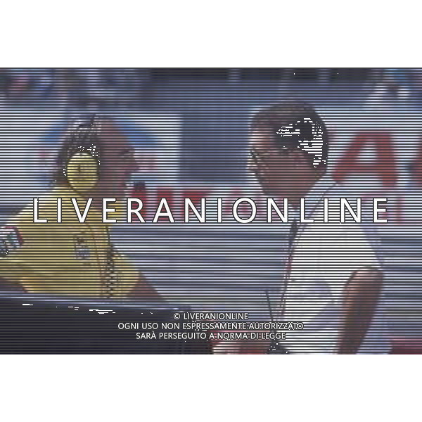 DIAP-RETROSPETTIVA CLAUDIO LOMBARDI INGEGNERE FERRARI F1 NELLA FOTO CLAUDIO LOMBARDI INGEGNERE DELLA SCUDERIA FERRARI F1 ANNO 1991 CON PIERO LARDI FERRARI AG ALDO LIVERANI SAS