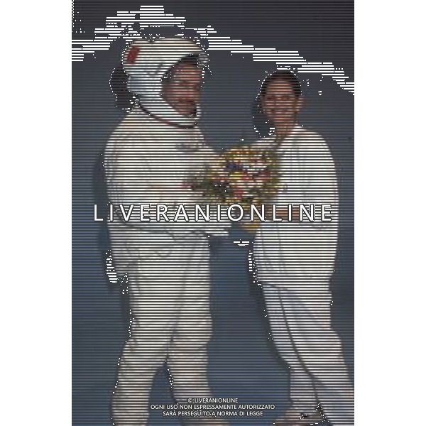 DIAP-RETROSPETTIVA CLAUDIA CARDINALE ATTRICE NELLA FOTO CLAUDIA CARDINALE CON MASSIMO LOPEZ IN RAI NELL\'ANNO 1986 A ROMA IN RAI FOTO EDGARDO DELLA SCORCIOSA-AG ALDO LIVERANI SAS